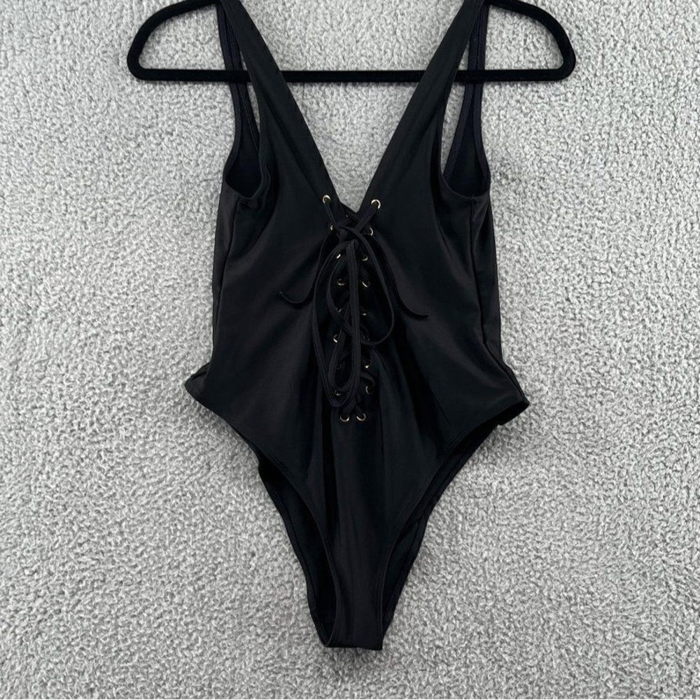 Black Lace-Up Women Swim One Piece